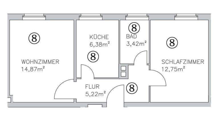 Grundriss 2-Zimmer-Wohnung im 2.OG