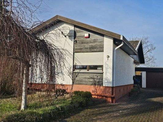 Ansicht Einfahrt mit Garage