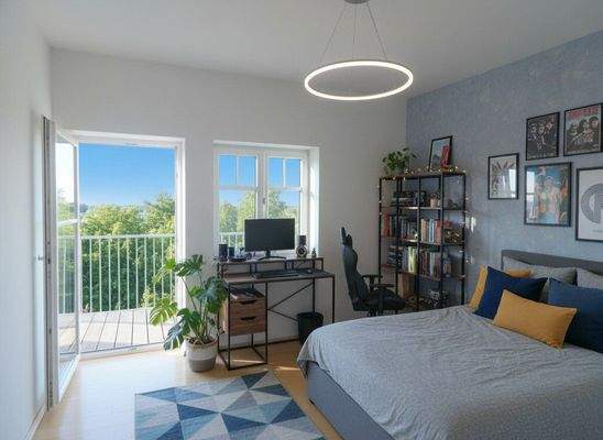 Zimmer mit Balkon: KI generierte Einrichtung