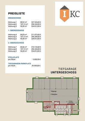 Preisblatt - Grundriss Tiefgarage