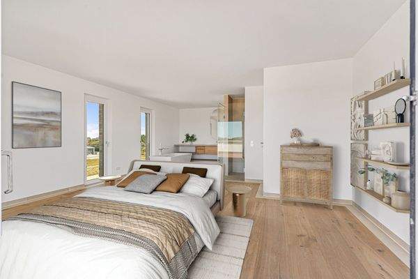 Master-Schlafzimmer der Penthousewohnung mit En-Suite Vollbad - virtuelles Einrichtungsbeispiel