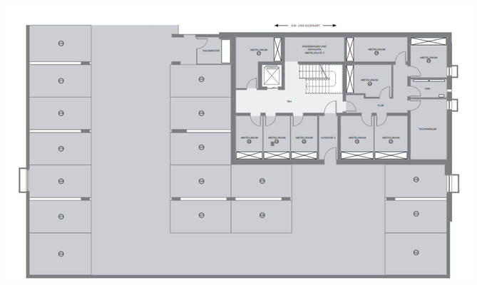 Tiefgarage Links von Ein- und Ausfahrt