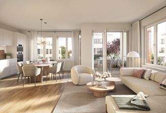 geräumiges Wohnzimmer mit offener Küche