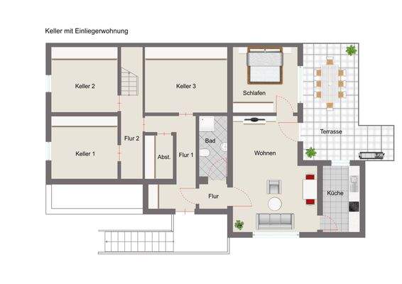 Grundriss Keller und Einliegerwohnung