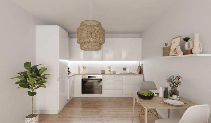 Die offene Wohnküche lädt zum gemeinsamen Kochen e