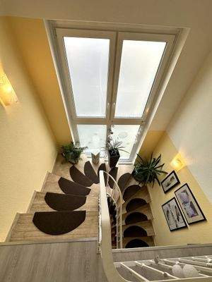 Lichtdurchflutete Wohlfühl-Treppe mit eleganter Wendelführung und natürlicher Raumgestaltung