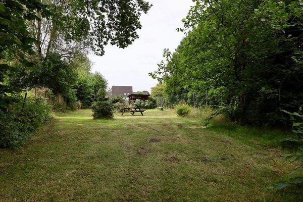 Wiese mit Blick auf die Häuser