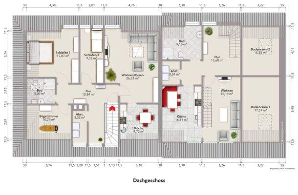 Dachgeschoss (links Wohnung 2, rechts Wohnung 3)