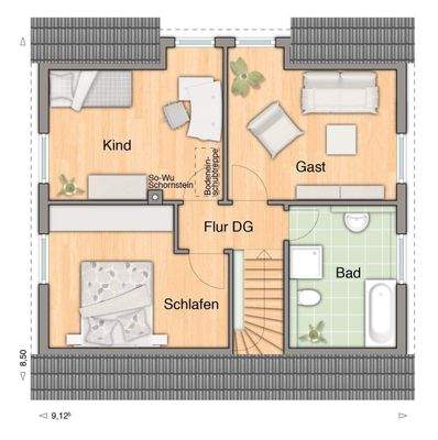 Viel Licht im Obergeschoss