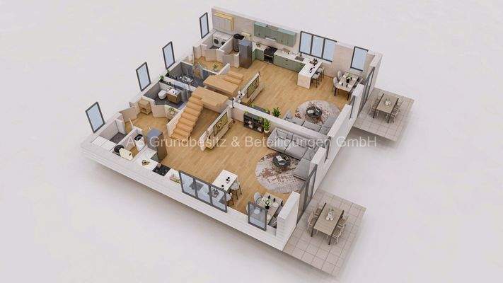 DHH  m² Ansicht innen EG seitlich