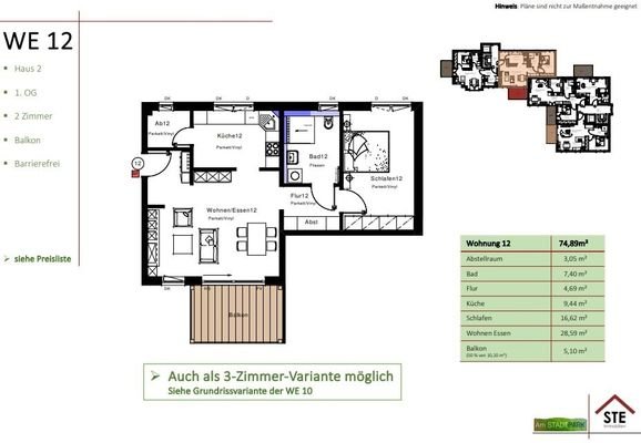 Wohnung 12_Grundriss + Wohnfläche