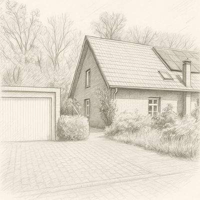 Südseite mit Garage/Stellplatz