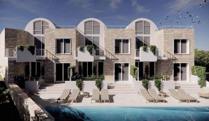 Kreta, Kalyves: 150 Meter zum Meer - Luxusvilla mit Meerblick und privatem Pool in kleinem Komplex zu verkaufen