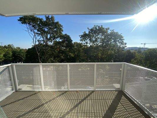Balkon auf Wohnebene mit Treppe in den Garten 