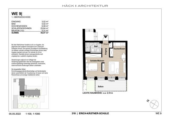 Wohnfläche, Lage und Grundriss WE 09