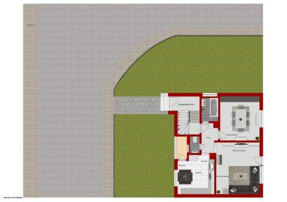 Darstellung Gartenetage      Der dargestellte Grundriss ist nicht maßstabsgetreu und soll lediglich eine veranschaulichende Übersicht der Raumaufteilung geben.