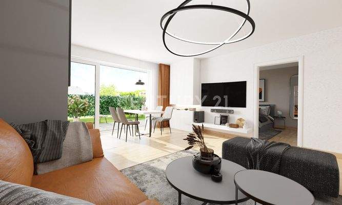 Wohn-, Ess- und Küchenbereich (visualisiert)