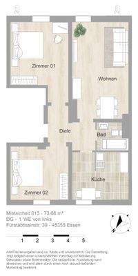 Grundriss farbig / möbliert