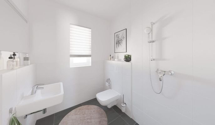 Modernes Tageslichtbad mit bodengleicher Dusche