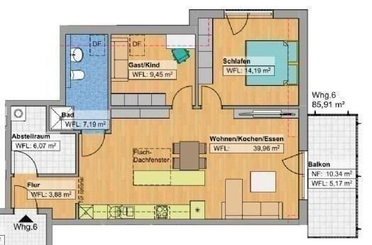 Wohnung 6 im Dachgeschoss - Grundriss