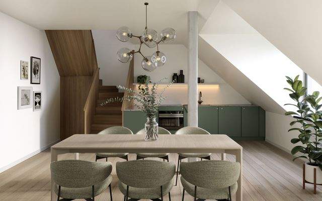 Lichterfüllter Koch- und Essbereich (visualisiert) 