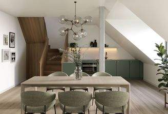 Lichterfüllter Koch- und Essbereich (visualisiert) 