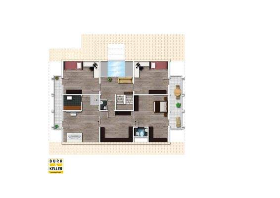 Grundrissumbauentwurf Dachgeschoss für 4 x Schlafen