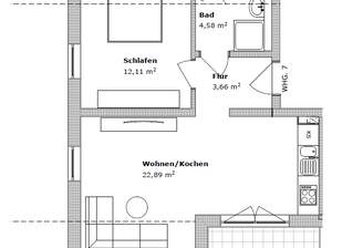 Grundriss - Möblierung dient nur zur Illustration
