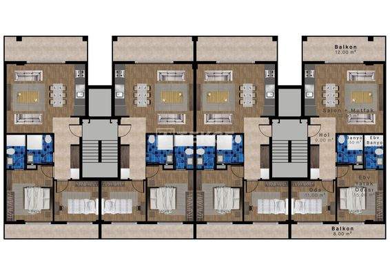 Stylish City View Flats in a Complex with Pool in Bursa