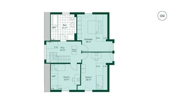 Obergeschossgrundriss vom Einfamilienhaus
