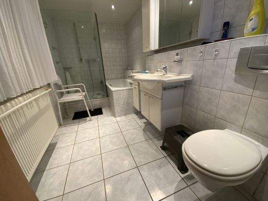 Tageslichtbad mit Glasdusche und Badewanne