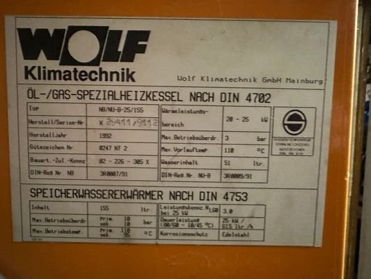 Typenschild Brenntherme