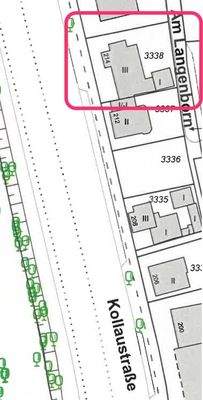Lageplan mit Haus, 2 Garagen hinten und Anbau von 1996 Einlieger Wohnung