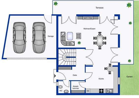 Erdgeschoss mit Doppelgarage