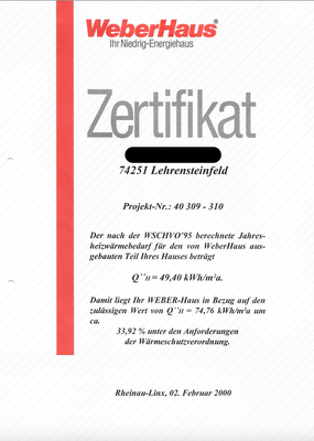Zertifikat Niedrigenergiehaus