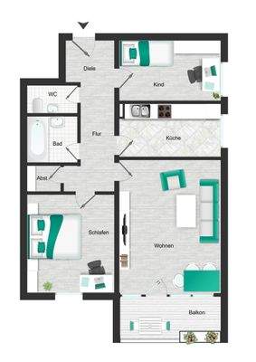 Grundriss 3-Zimmer-Wohnung