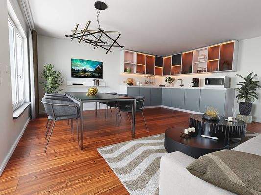 Wohnküche als Familienzentrum mit Terrasse und Garten