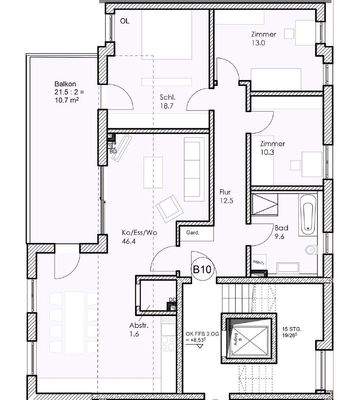 Grundriss zur Wohnung B10 - nicht maßstabsgetreu