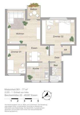 Grundriss farbig / möbliert