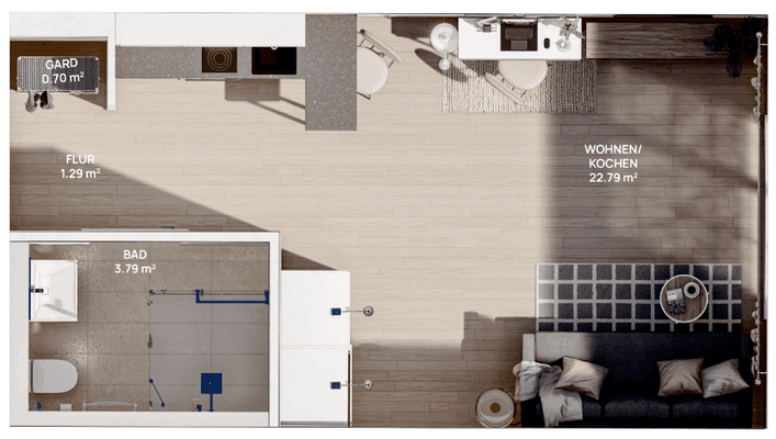 Grundriss moderne 1-Zimmer-Wohnung