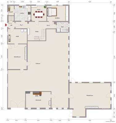 Grundriss Erdgeschoss (nicht maßstabsgerecht, Möblierungsbeispiel)
