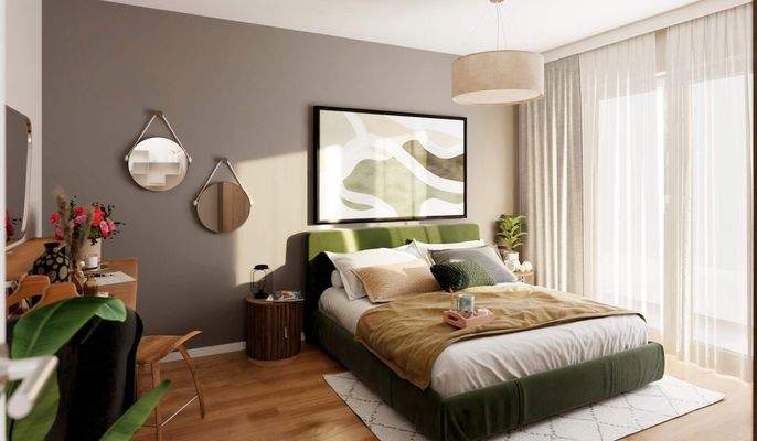 Gemütliches Schlafzimmer mit stilvollem Design