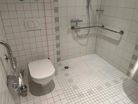 Großzügiges Bad mit bodenebener Dusche