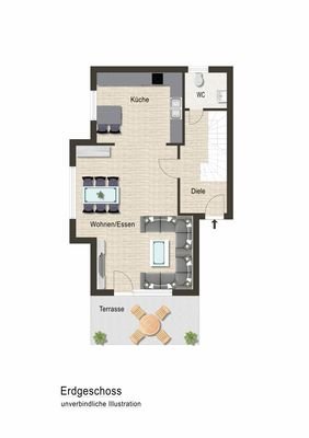 Wohnung 1+5 und 3+7 Erdgeschoss über Treppe unverbindl. Illustration