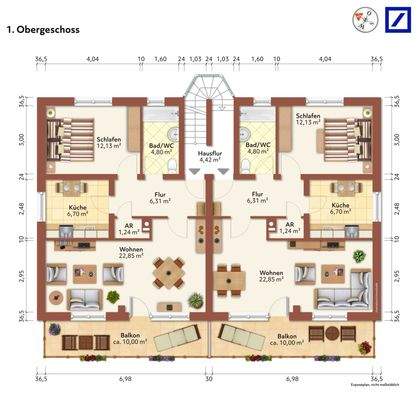 Grundriss Obergeschoss möbliert
