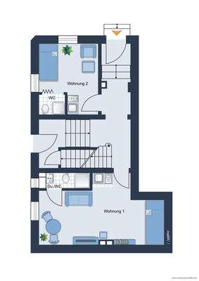Grundrissskize der Wohnung - nicht maßstabsgetreu - Möblierung dient lediglich zur Veranschaulichung und ist nicht Bestandteil der Wohnung