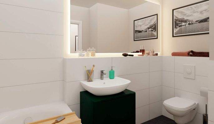 Komfortables Badezimmer mit Badewanne