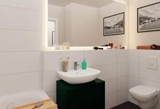 Komfortables Badezimmer mit Badewanne