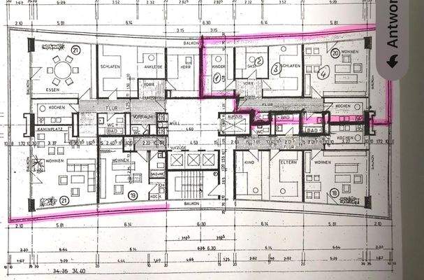 Grundriss 4 Zimmerwohnung mit Balkon im 15. Stockw