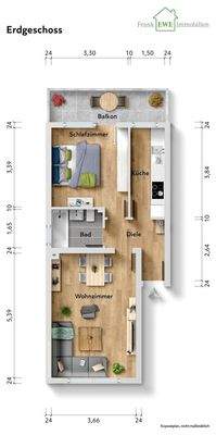 Grundriss EG low, 2-Zimmer-Wohnung mit Balkon zum Kauf in Düsseldorf Wersten, Frank Ewe Immobilienmakler Düsseldorf Hassels